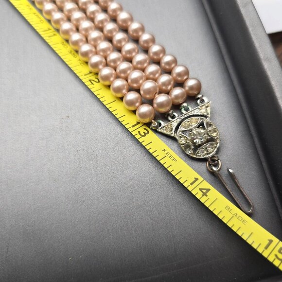 VTG Multi-Strand Faux Pearl Choker Necklace 14.5" Rhinestone Hook Clasp - Picture 7 of 10